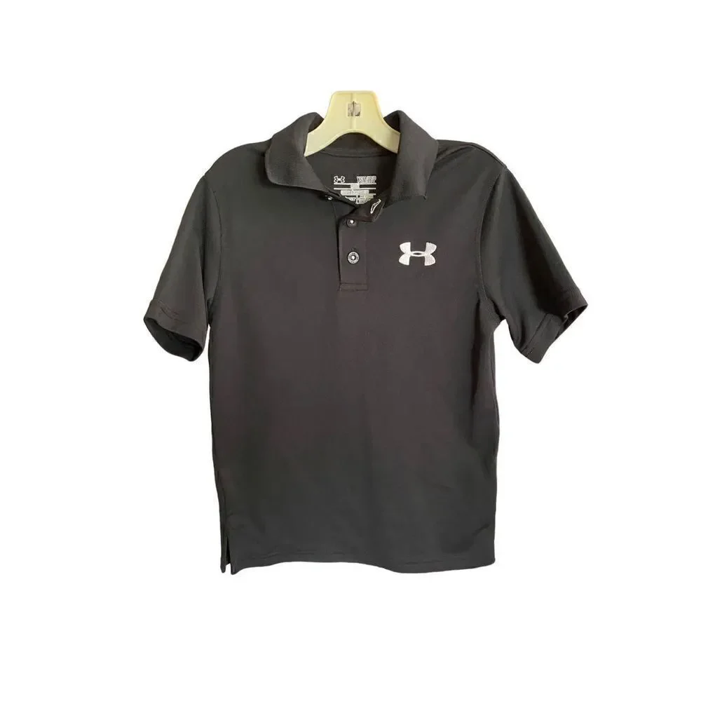 Under armor NWOT boys, black loose heat, guard polo, short sleeve top /small